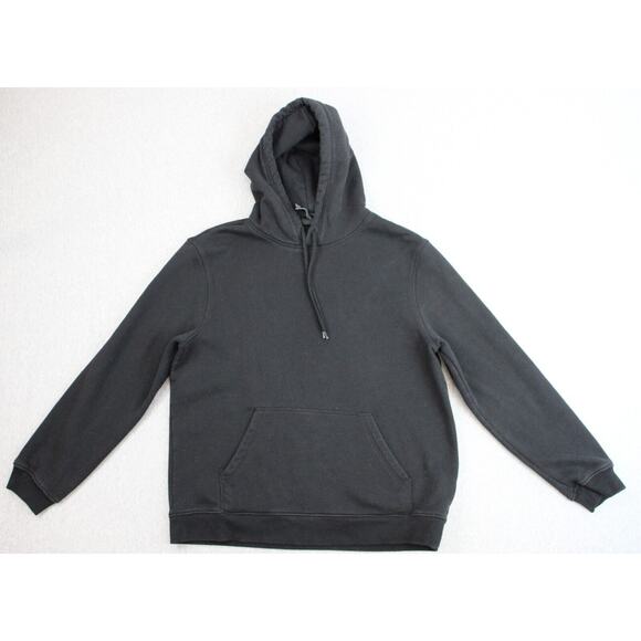H&M Hoodie Mens Large Black Fleece Lined Relaxed Fit Kangaroo Pockets Pullover - Picture 1 of 6